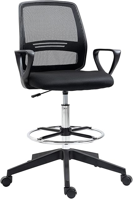 Vinsetto Ergonomic Mesh Back Drafting Chair Tall Office Chair with Adjustable Height and Footrest 360° Swivel