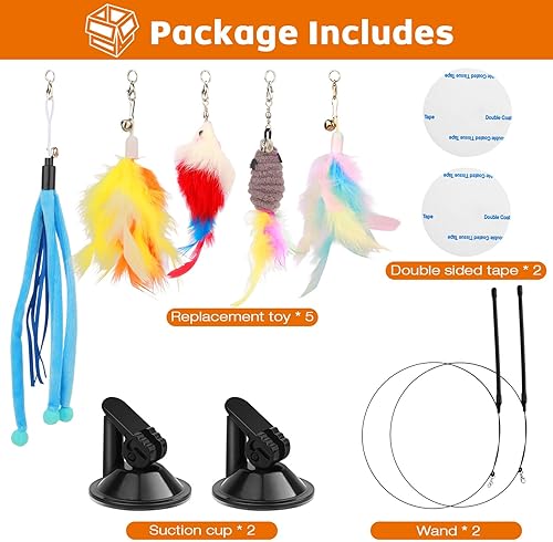 Miniatura 2 de petizer Juguetes para gatos de interior, 9 juguetes interactivos para gatos, 2 varitas para gatos, 2 súper ventosas adhesivas y 5 reemplazos de