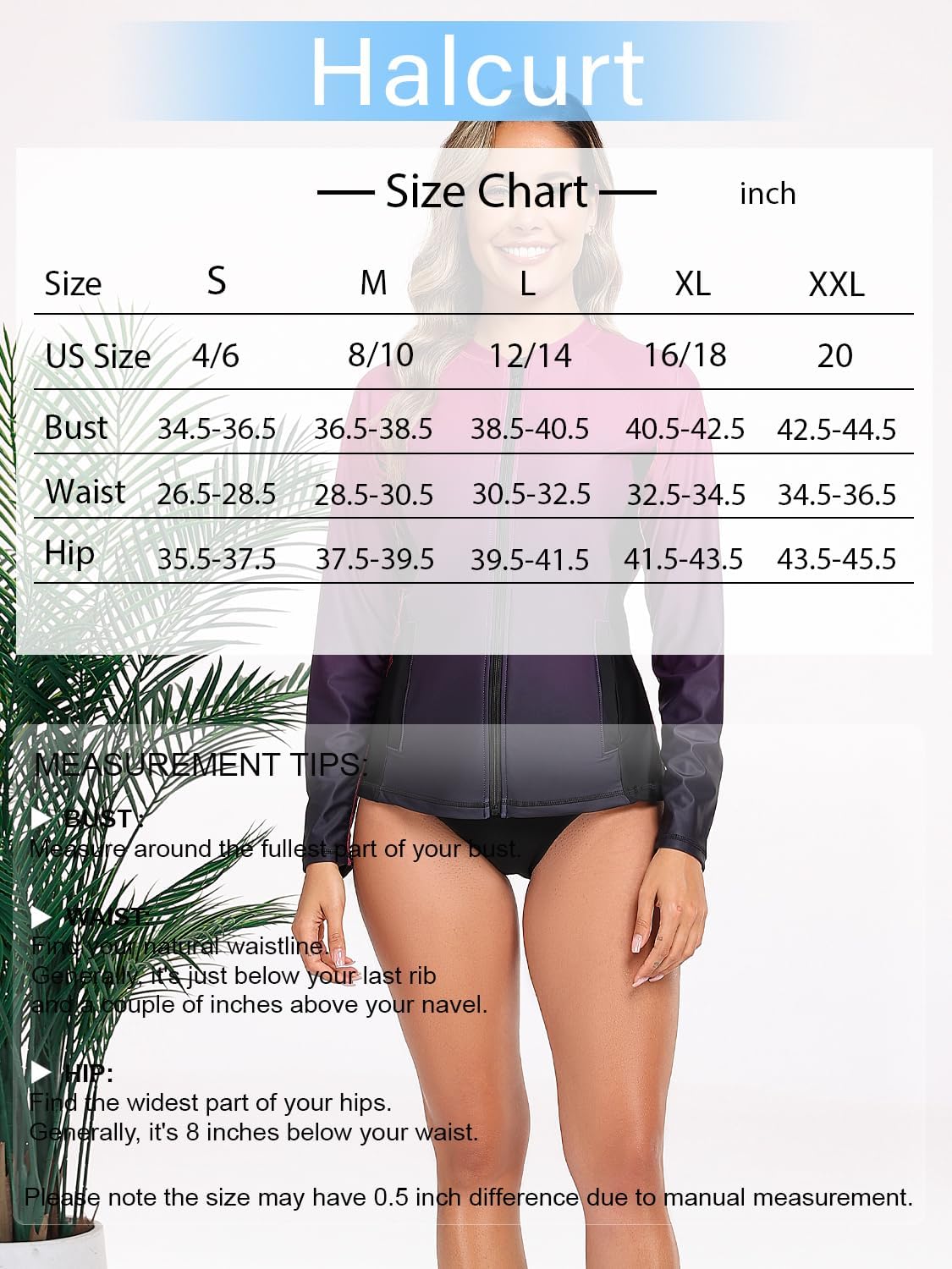 Halcurt Women's Full Zip Long Sleeve Rash Guard Swim Top with Pockets UPF50+ Quick Dry Swimsuit - Image 6