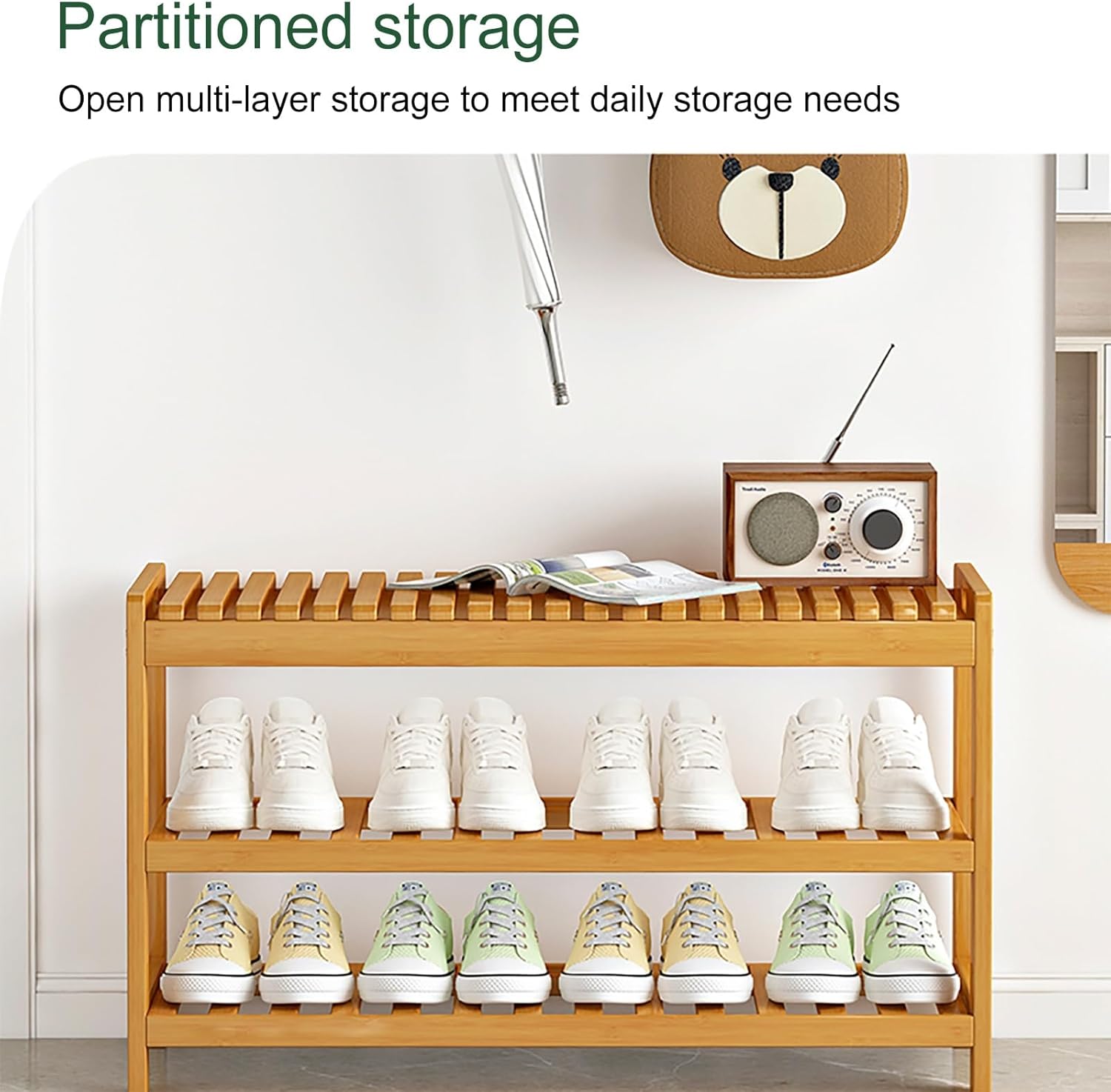 Rustic 3-Tier Storage Bench Open Compartment Entryway Seat Ideal for Hallway Bathroom Living Room (White 50x28x47cm/20x11x28.5in)