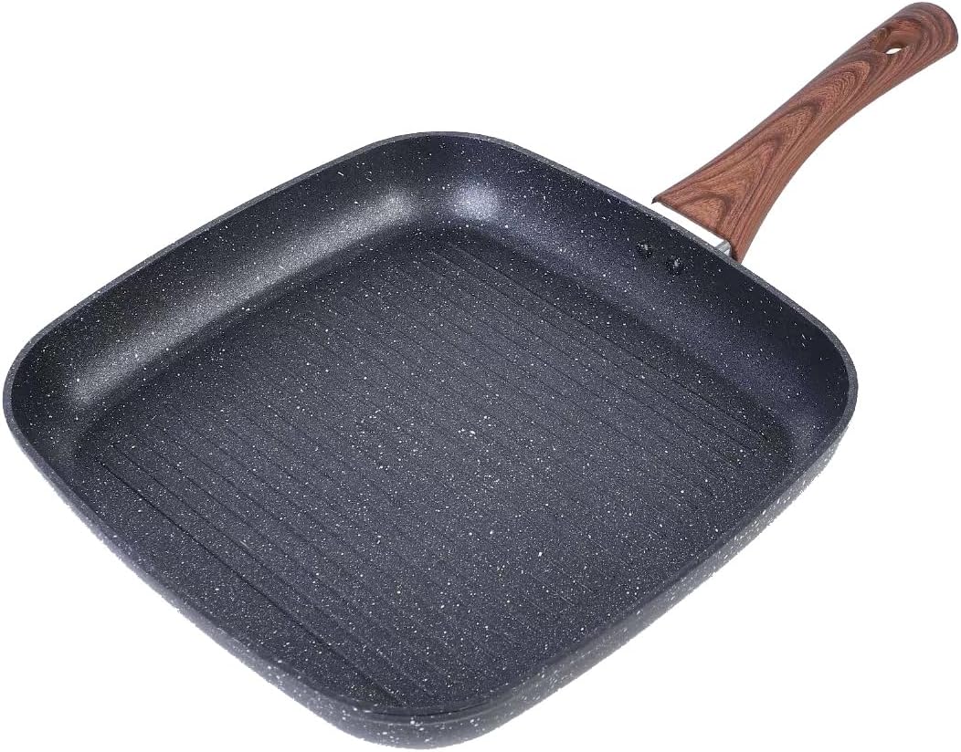 Nonstick 11" Square Grill Pan for Steak, Granite Coating for Gas Induction All Stovetops Compatible (11 X 11 X 1.7 inch)