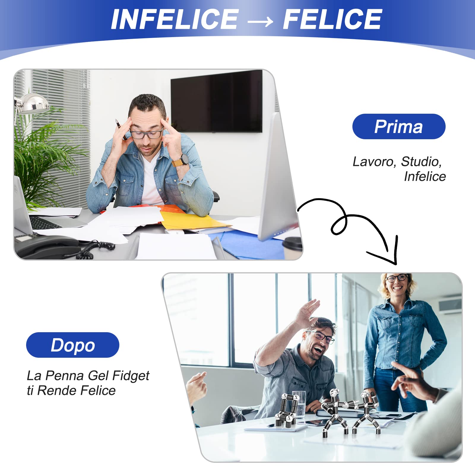 Divertente Penna Antistress Regalo Uomo - Uniche Idee Regali Creativo Compleanno per Lui, Novità Regali Uomo Natale Pasqua Anniversario San Valentino, Gadgets per Scrivere e Alleviare lo Stress