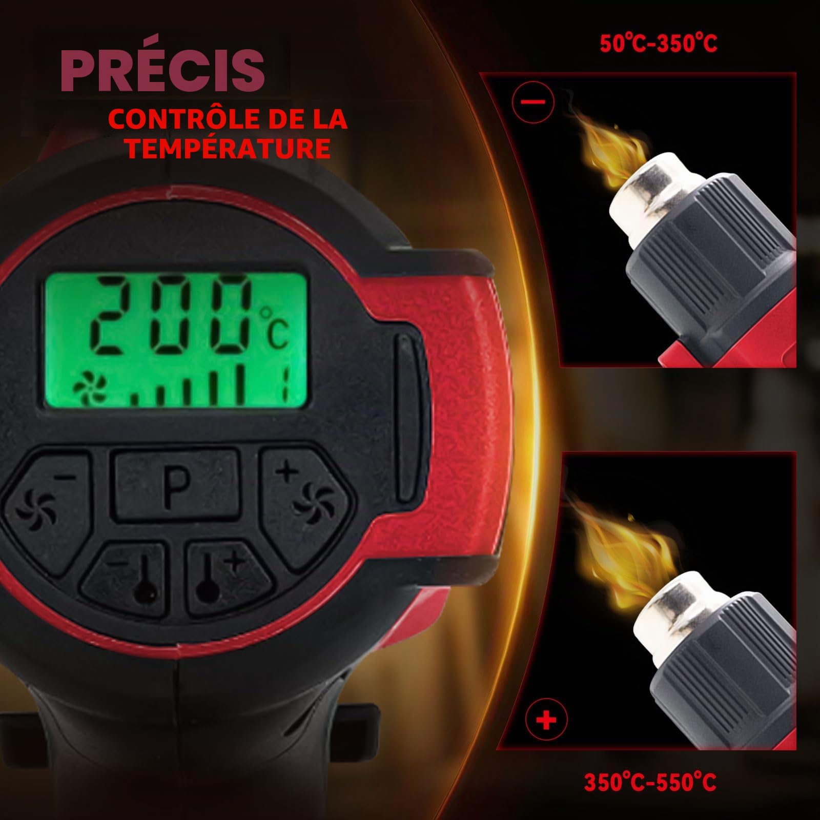 Pistolet thermique sans fil pour batterie Milwaukee 18 V Li-Ion avec 5 embouts de buse, pistolet thermique 400 W 500 °C pour travaux manuels, gaine thermorétractable, résine et décoration (sans