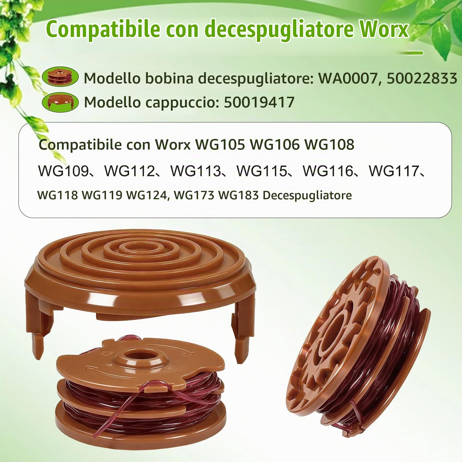 WA0007/50022833 Bobina di filo per decespugliatore, 2 x 4,6 m, 0,065 pollici (bobina da 8 linee+2 tappi)