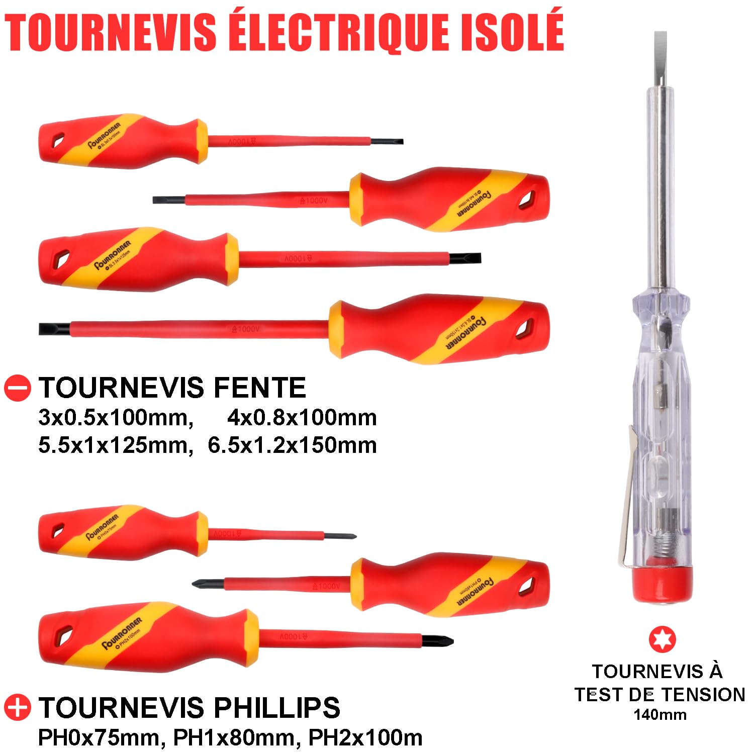 Set di cacciaviti e pinze isolati,Kit di cacciaviti elettrici isolati da 1000 V con tester di tensione, Elettricista Magnetico Phillips Slot Cacciavite