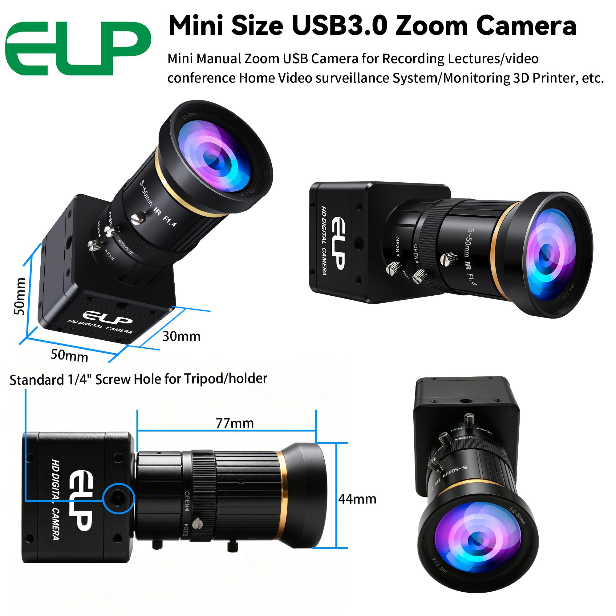 Amazon.co.jp: ELP 高速グローバルシャッターUSB3.0ズームカメラ、720P