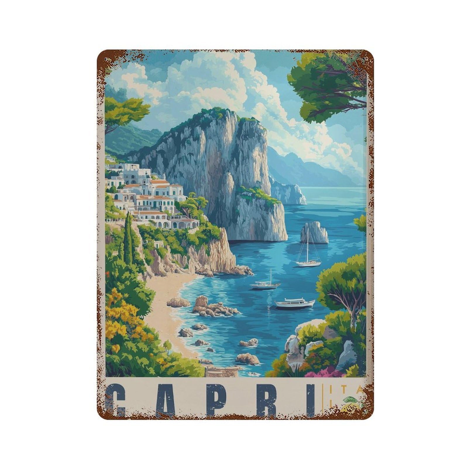 xiaoxiaoshen Capri Italy Travel Mediterranean Sea Wall Decor Art Metal Tin Poster Modern Home Decor Art Home Bar Shop Decorations Vintage Sign 40x30cm