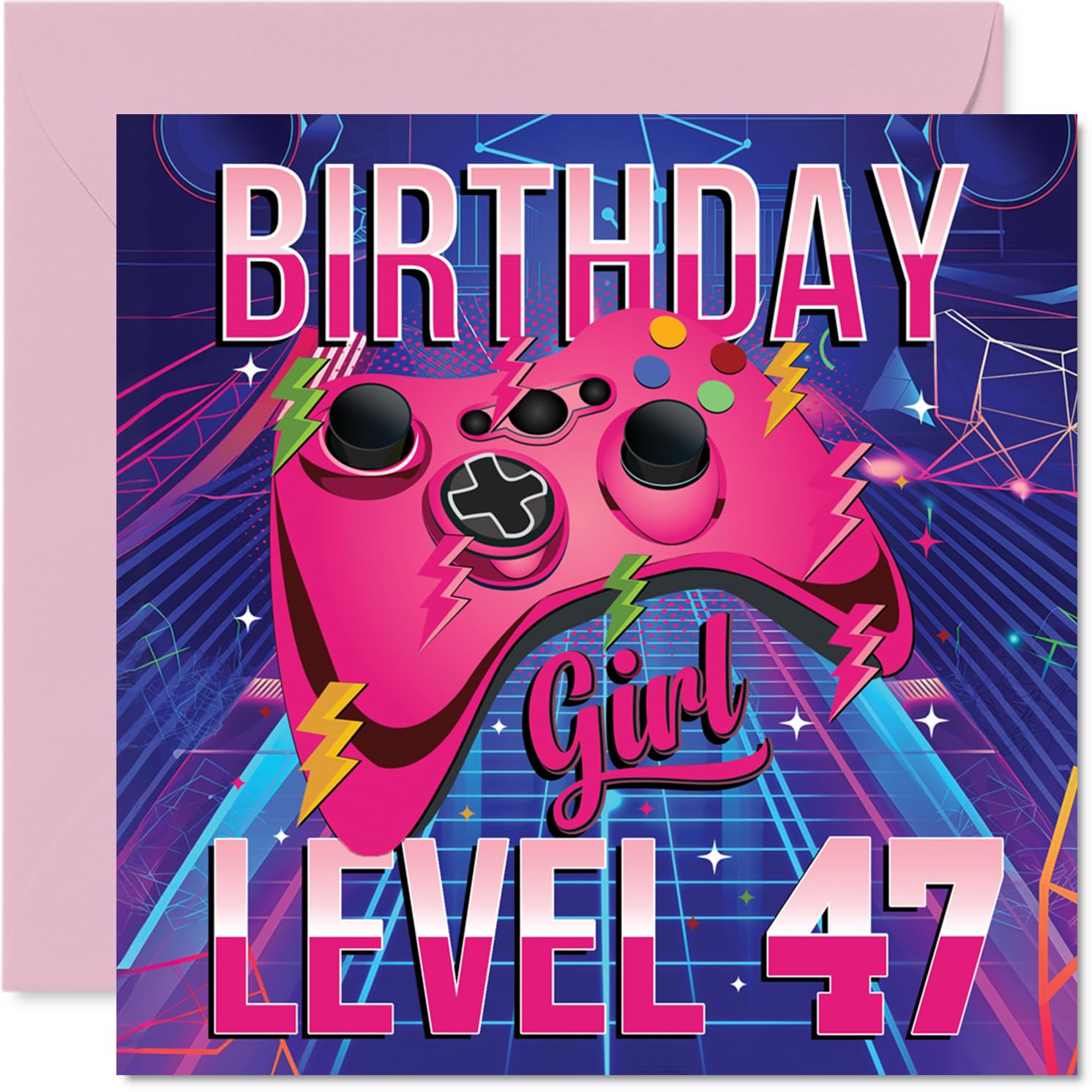47th Birthday Cards for Women - Gamer Level - Happy Birthday Card for 47 Year Old Woman Colleague Sister Cousin Neighbour, 145mm Bday Greeting Cards