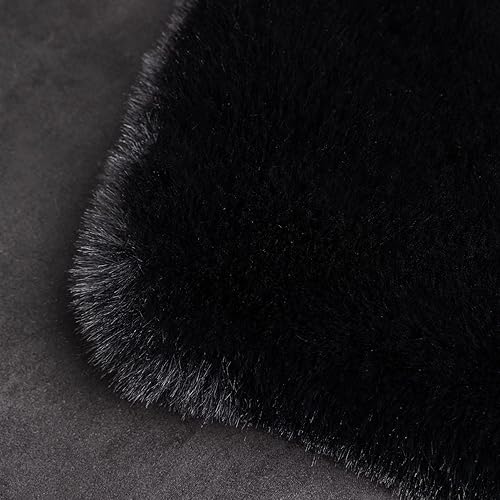 Miniatura 6 de Ghouse Alfombra Suave de Piel de Oveja Sintética 4x6 pies Negro Alfombras Esponjosas para Mesita de Noche Alfombra de Felpa Shag Alfombra de