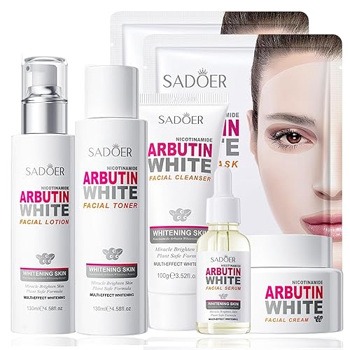 Set de cuidado de la piel para niñas adolescentes, set de regalo con arbutina, 7 piezas de regalo para mujeres con limpiador facial, tóner de suero,