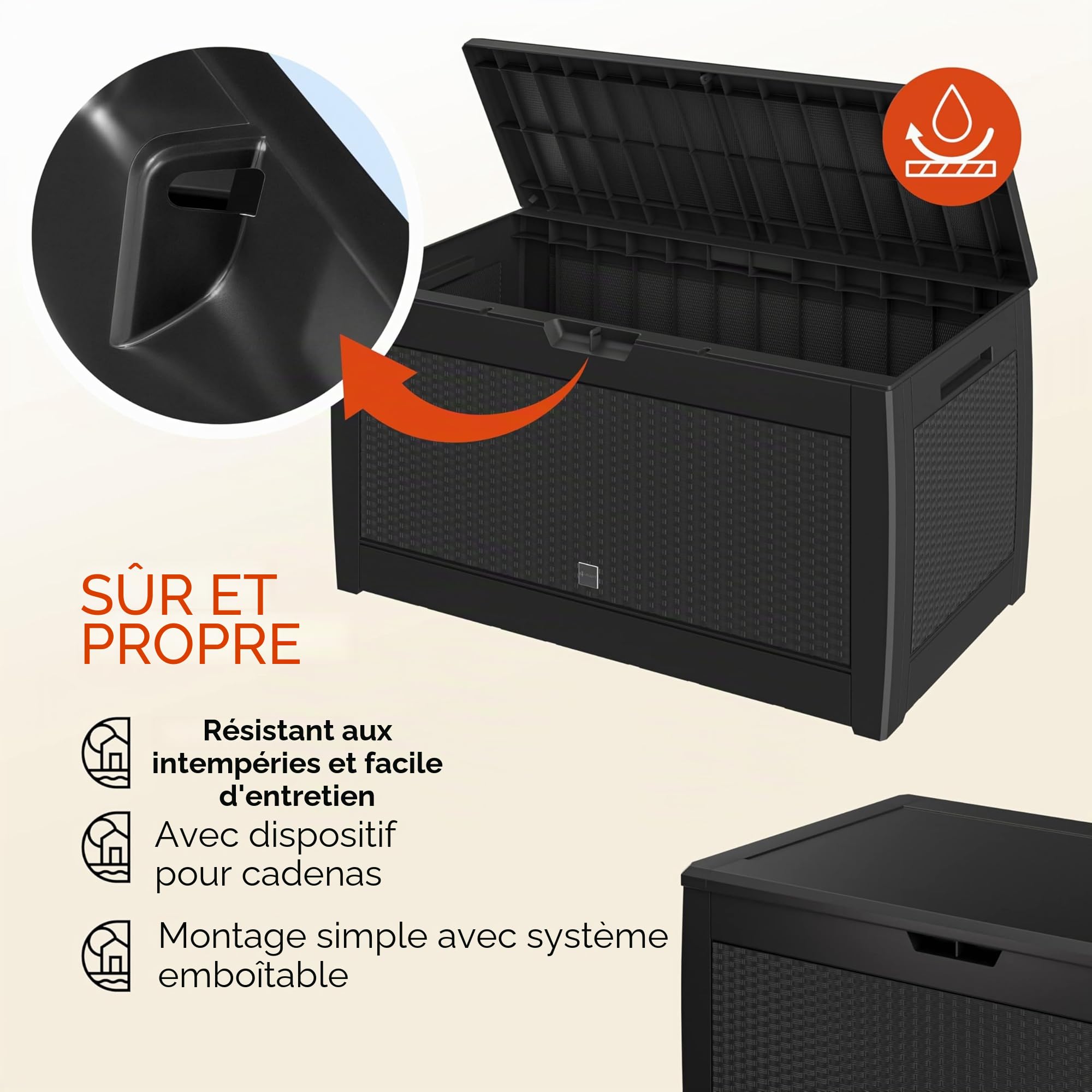 Casaria Caisse de rangement Exterieur Polyrotin Anthracite 310 litres Coffre de Jardin avec roulettes