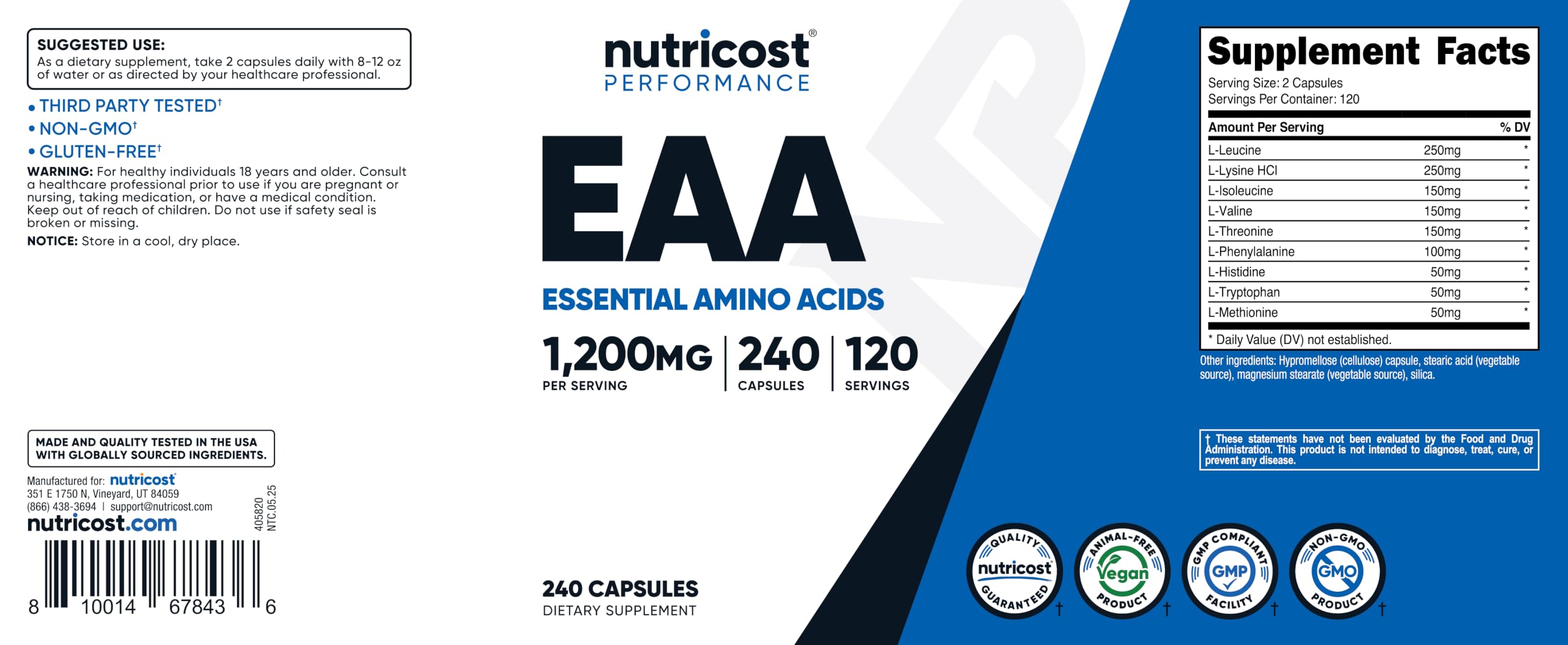 Nutricost EAA Capsules 1200mg, 240 Capsules, Essential Amino Acids — Amazon image 6
