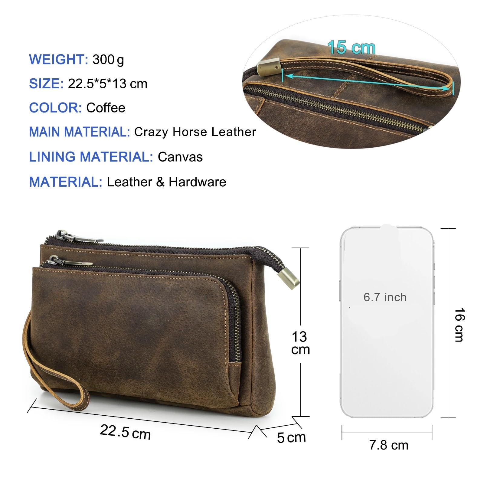 Pochette da uomo in pelle Borsa di design Portafoglio lungo Borsa da uomo Borsa da viaggio Organizzatore for cavi di stoccaggio