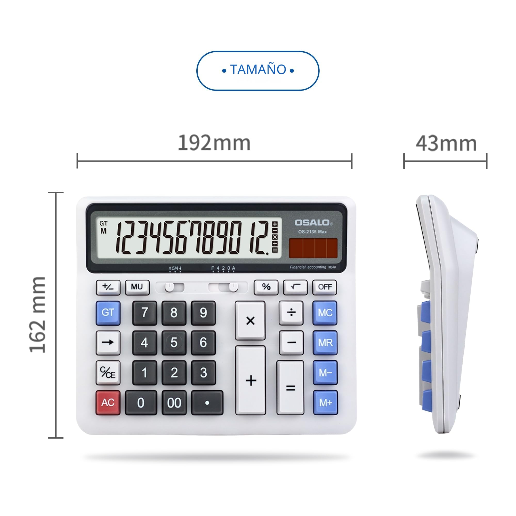 OSALO Calculadora de Mesa con Pantalla LCD Extra Grande de botón Grande, calculadora electrónica de 12 dígitos (OS-2135 Pro)