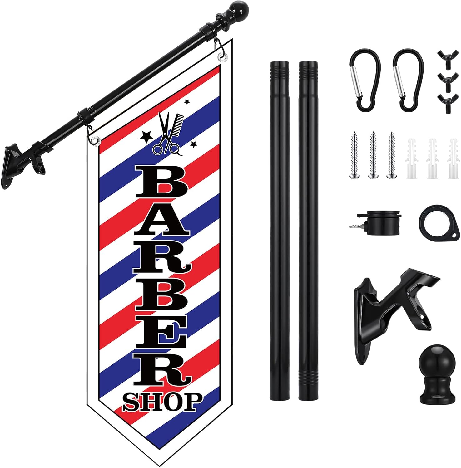 Jetec Barber Shop Sign Double Sided Feather Flag Sign Outside 36 x 12 Inches Commercial Banner with Pole Kit and Bracket for Business Barbershop Cafe Garage Outdoor Advertising
