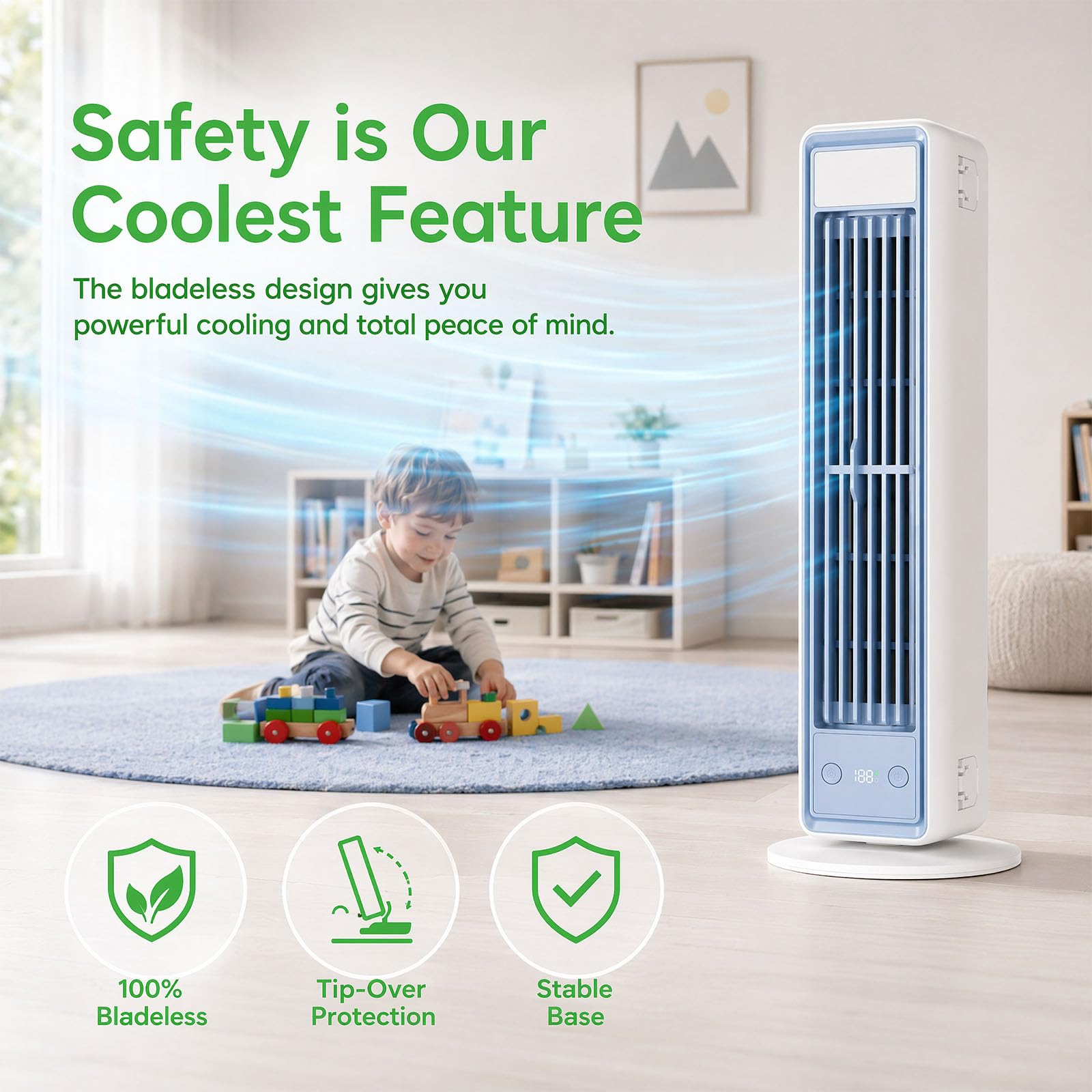 Rafraîchisseur d'air portable ultra-silencieux, climatiseur portable pour chambres, ventilateur sans pales avec mode nuit, 3 vitesses, unité de refroidissement compacte pour un sommeil réparateur