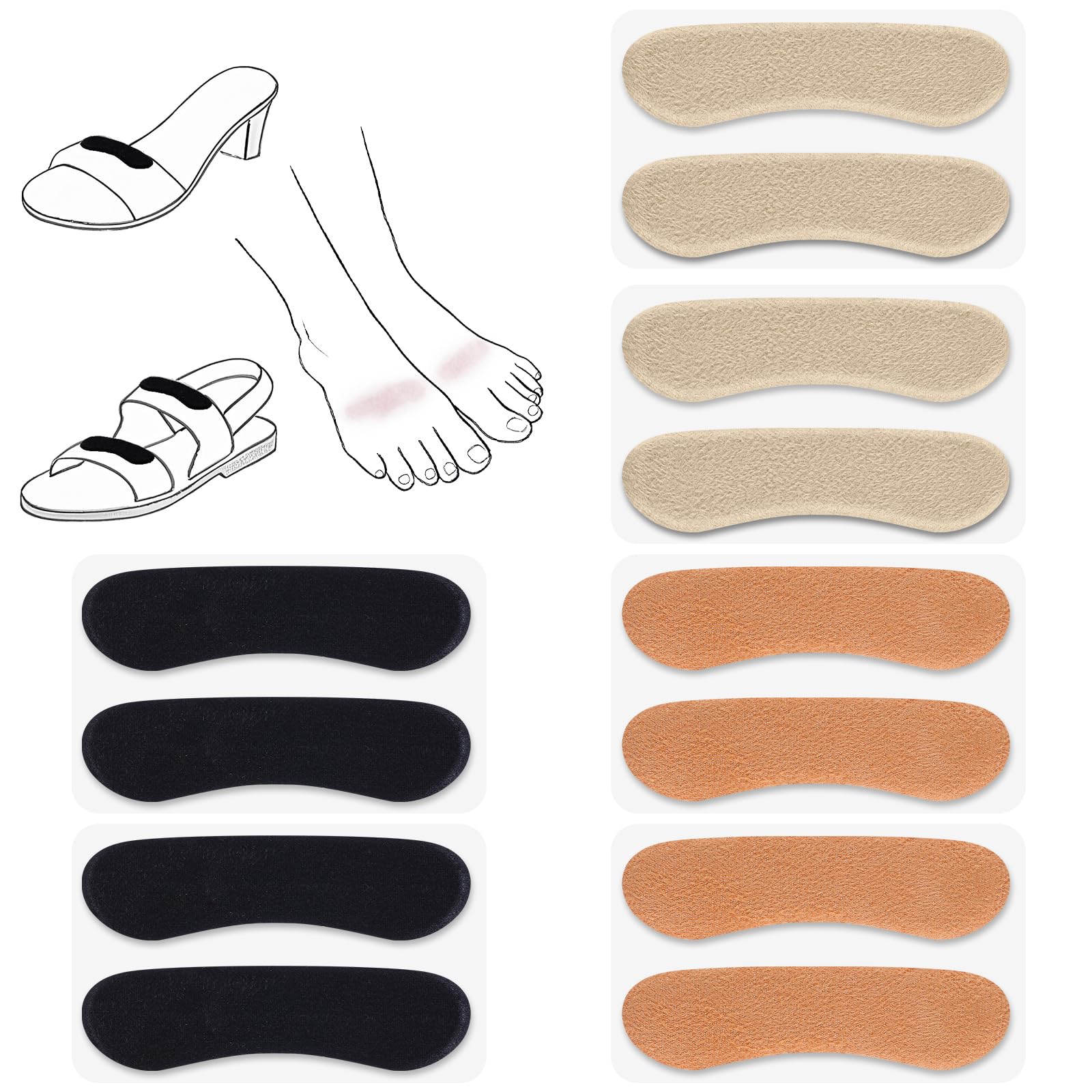Cutecrop 6 Pair Sandal Shoe Strap Extender Heel Sandal Strap Cushion Strips Heel Grips Liner Insert for Shoes Too Big Preventing Slipping, Rubbing, Non-Slip
