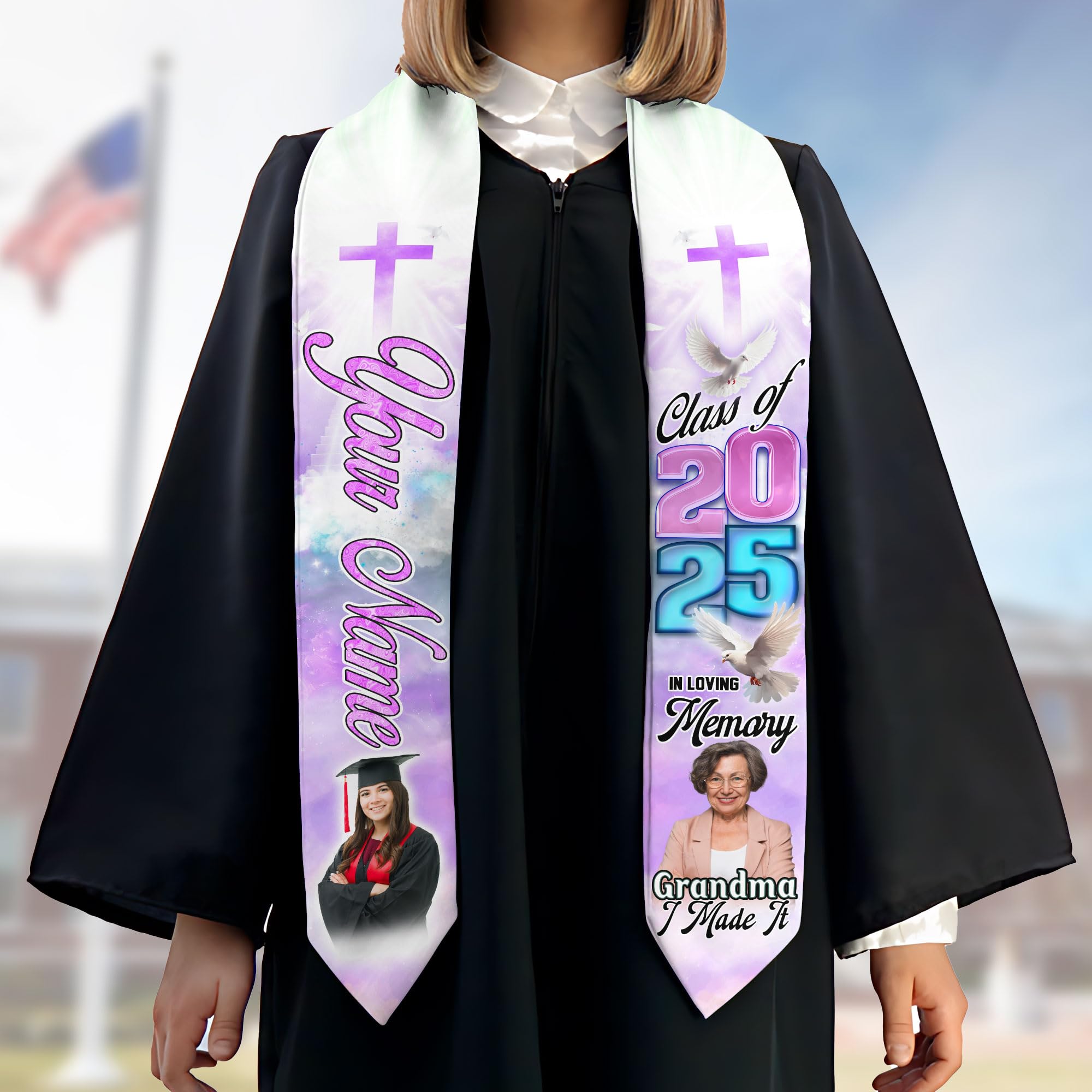 MonkeyVan Custom Memorial Graduation Sash 2025, Personalized Memorial Graduation Stole, Custom Graduation Sash with Tribute S222