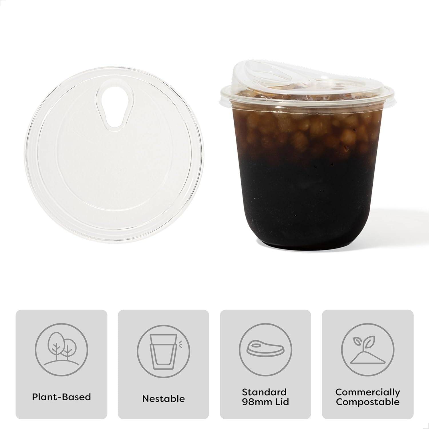 TOSSWARE NATURAL 12oz Arc Bundle - Plant Based 98mm Clear Cold Cups + Sip Lids - Plastic Alternative for Parties, Bachelorettes, Weddings - Recyclable - Set of 50