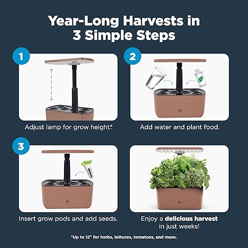 Miniatura 9 de AeroGarden Harvest Lite en Mocha, Jardín hidropónico interior libre de suelo con luz LED de cultivo para jardinería de hasta 6 hierbas y vegetales