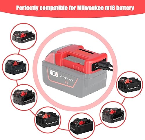 Miniatura 2 de KUNLUN Paquete de 2 adaptadores de cargador USB compatibles con batería Milwaukee M18 de 18 V, puerto de salida dual con interfaz de carga USB y