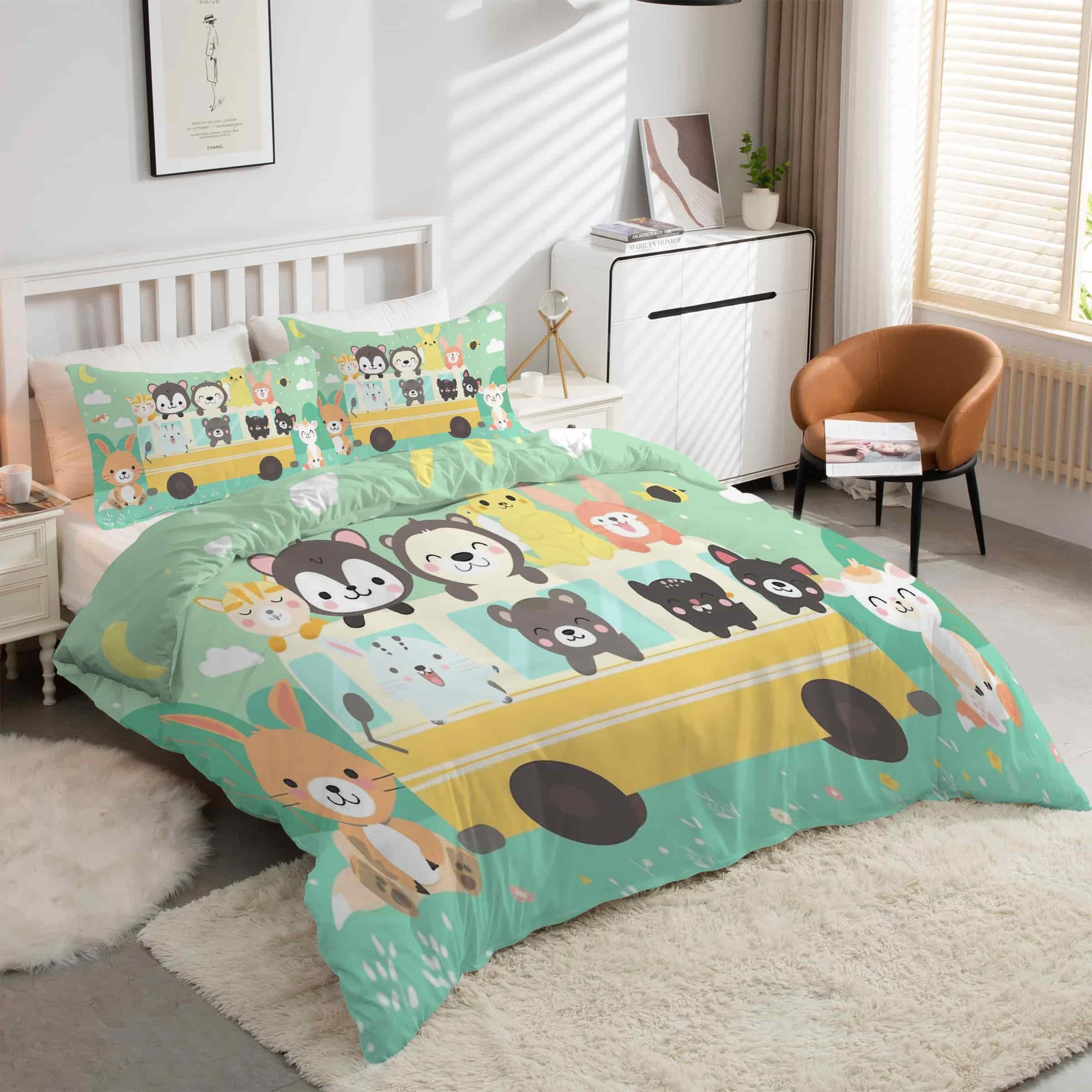 Housse de couette 240x260 microfibre douce parure de lit 3 pièces imprimée ZooCartoon