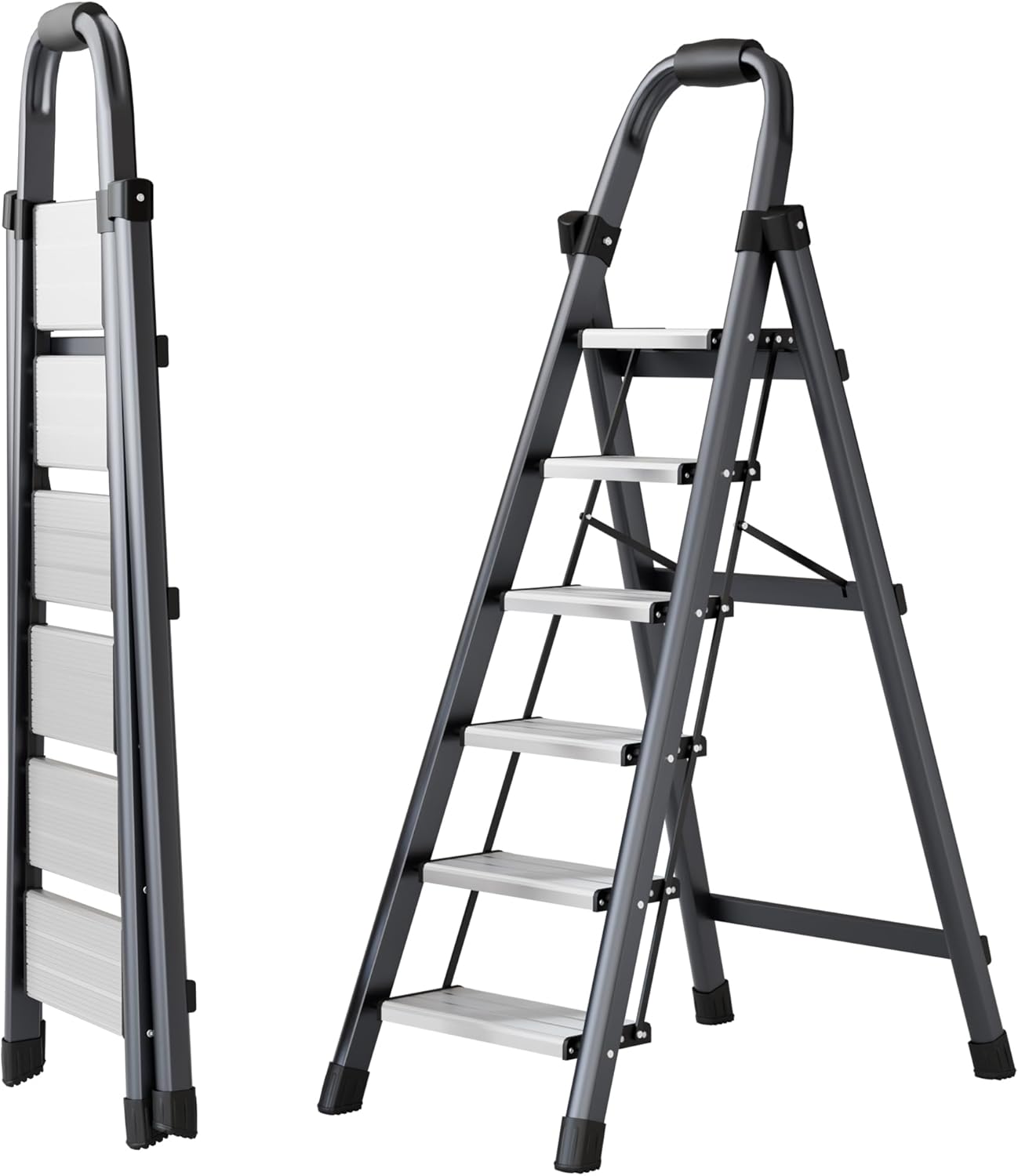 5 Step Ladder,Folding Step Ladder with Wide Anti-Slip Pedal,Convenient Handrail,Sturdy Steel Carbon Stool for Adults, Lightweight Portable Safety Ladder for Home,Kitchen,Garage,Office