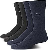 Calvin Klein Men's 4-Pack Breathable Cotton Crew Dress Socks - Cushioned Comfort for Work, Business & Formal Wear