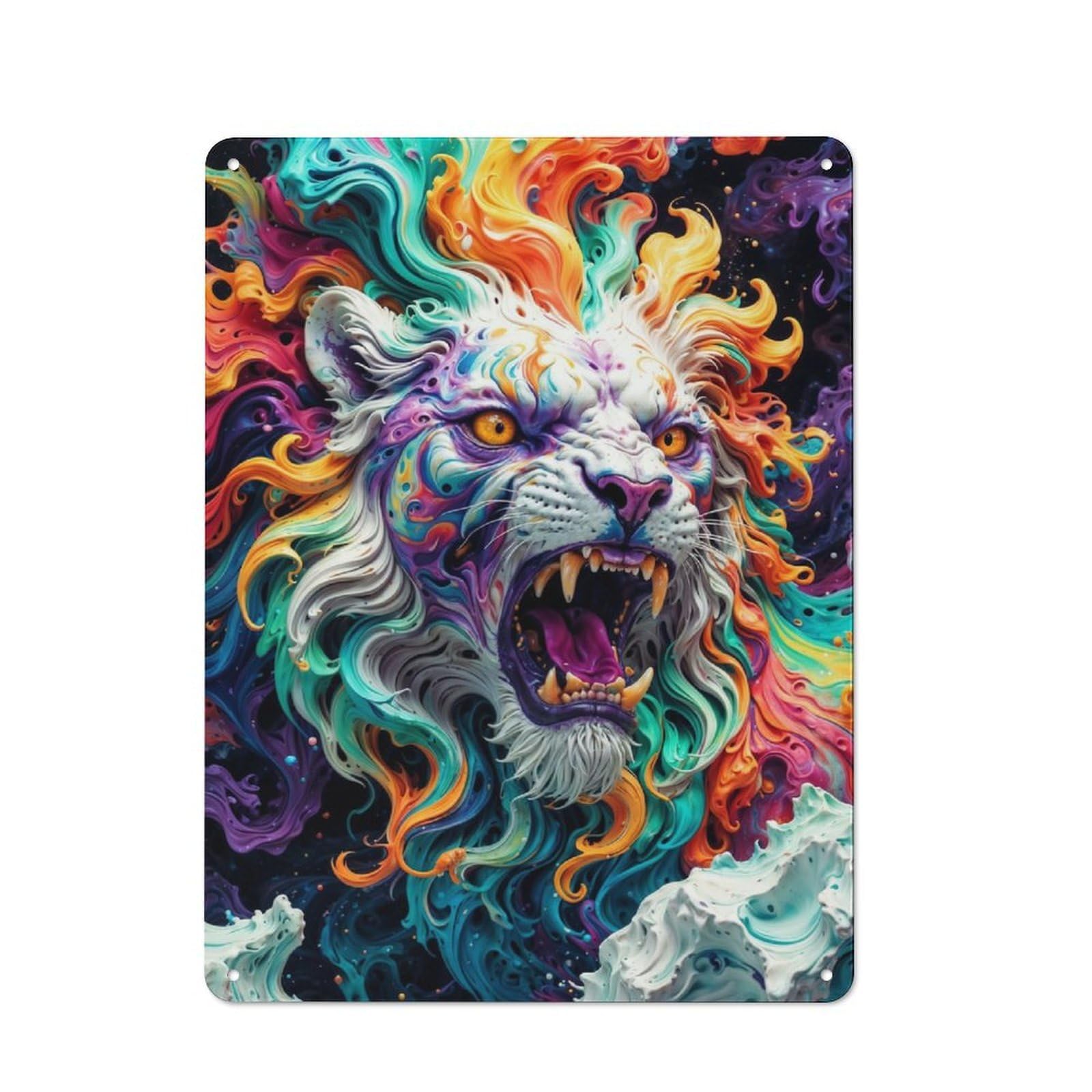 Junmoney The Colorful Lion Retro Tin Wall Plaque 40X30cm For Home Office Or Studio, Wall Decoration For Home Offices And Studios