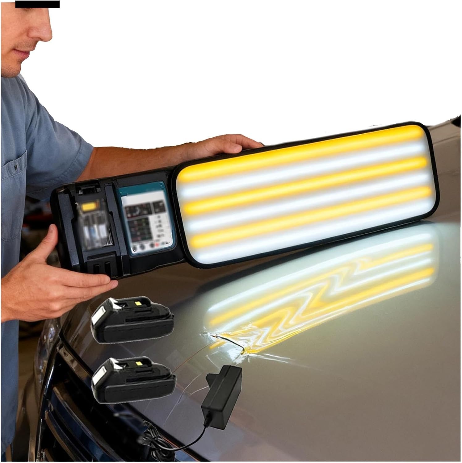 Professional 6-Zone PDR Light with Adjustable Brightness - Paintless Dent Removal Tool Kit, Cordless & Plug-in Auto Body Repair Light, 5 Suction Cup for Mobile Car Dent Repair