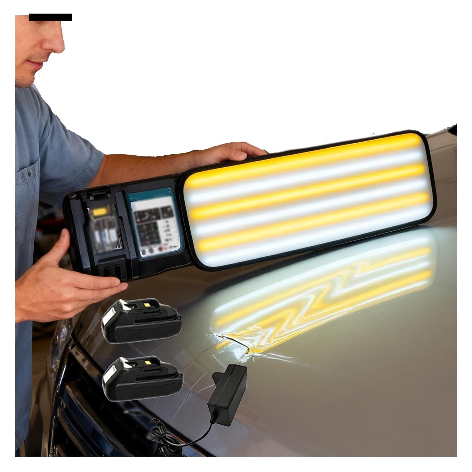 Lampe Professionnelle 6 Zones à Luminosité Réglable - Kit Réparation Sans Peinture pour Carrosserie Automobile, Fonction Secteur et Sans Fil avec Ventouse Industrielle pour Détection de Bossettes