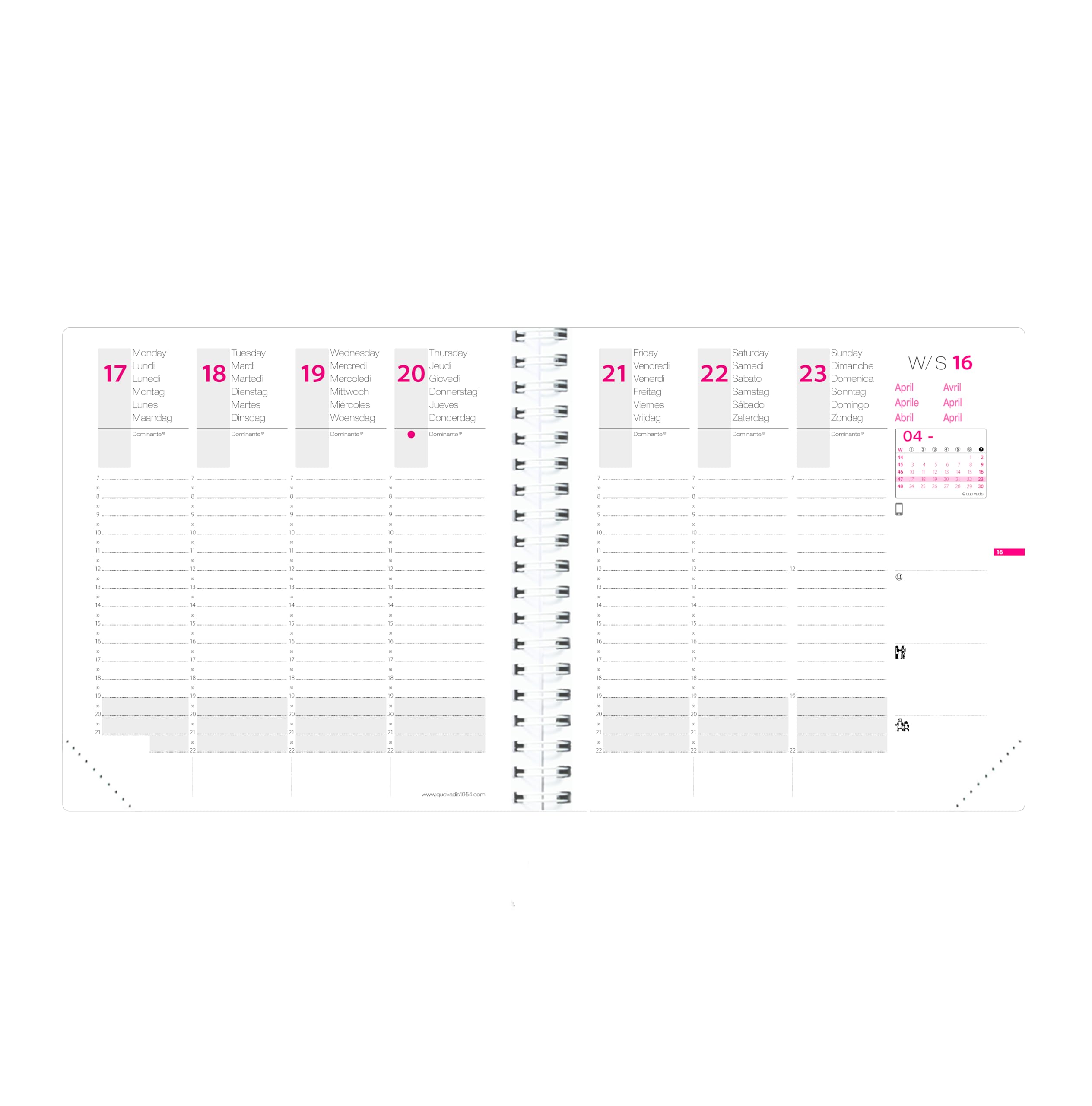 Quo Vadis - Agenda - Spiralé - 2026 - Time & Life Medium - Semainier Planning - Multilingue - Gris - 13 mois de décembre à décembre - 16x16 cm - Papier Clairefontaine blanc - Fabrication française