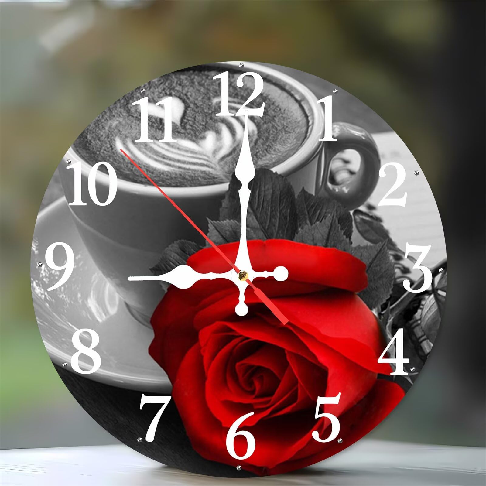 Horloge murale silencieuse sans tic-tac 35 cm en bois motif café rose