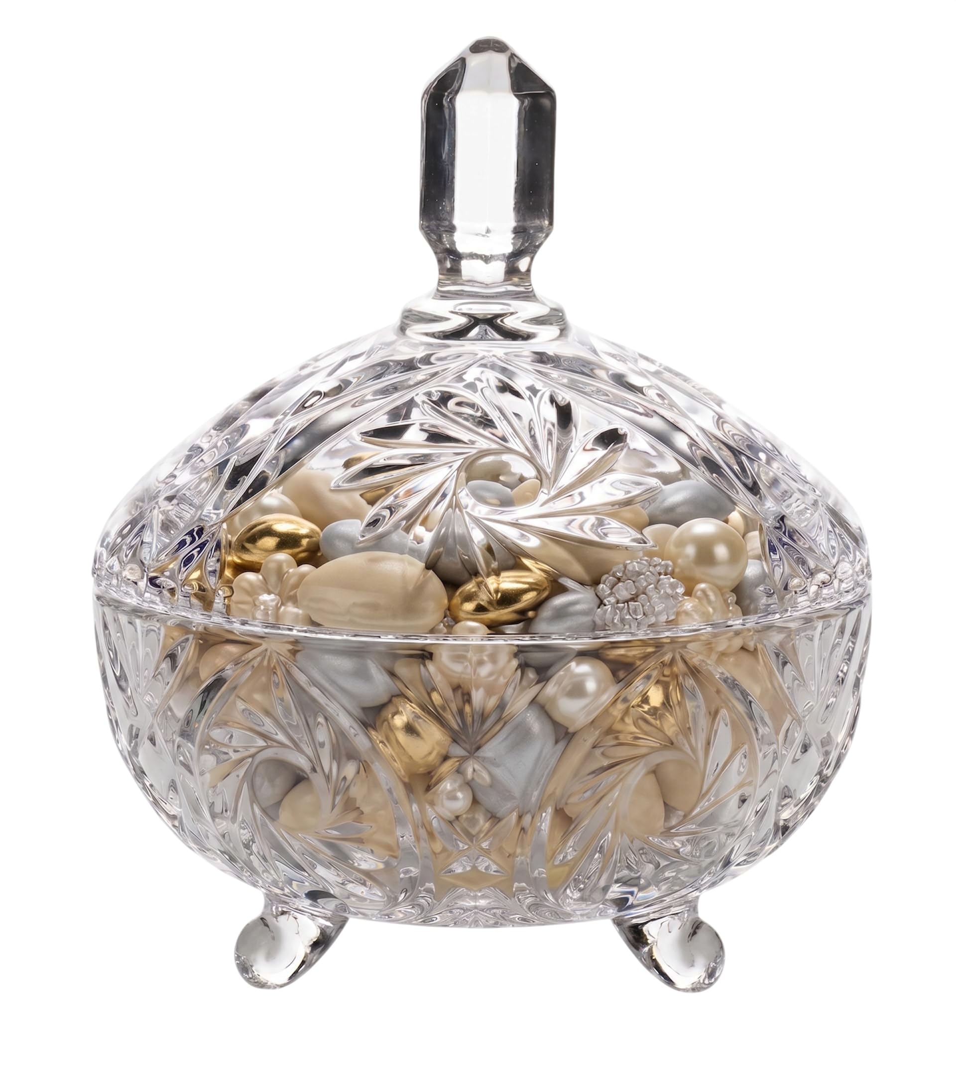 OCEANO Portaconfetti in Cristallo Intagliato con Coperchio Piedini Elegante Bomboniera per Matrimonio Battesimo Comunione Ciotola per Confetti e Caramelle Design Classico Vintage