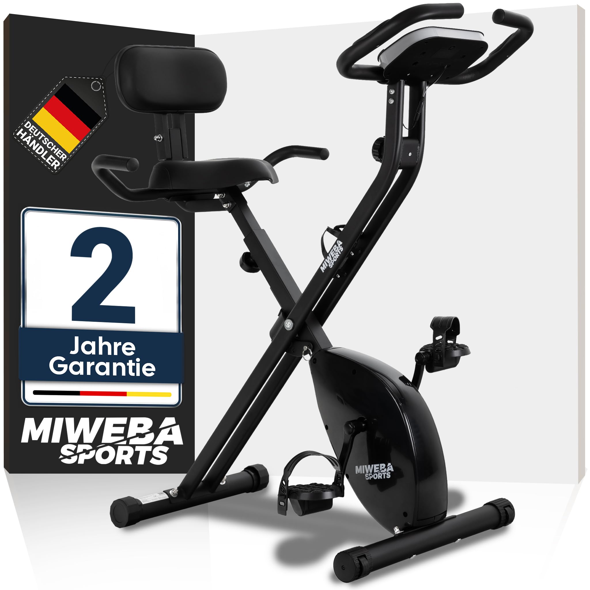 Miweba Sports Heimtrainer Fahrrad klappbar | Hometrainer leise bis 150 kg mit Komfort-Sattel | Ergometer Pedaltrainer Beintrainer Fitnessbikes Indoor Bike Home Trainer Fitness Fahrrad für Zuhause