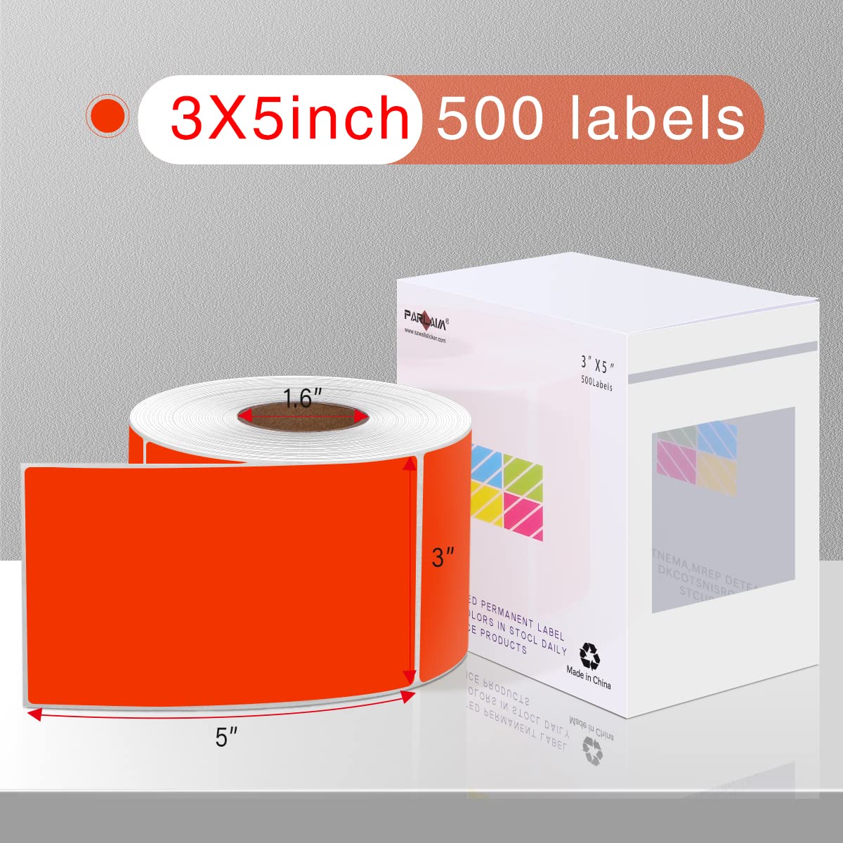 PARLAIM 5 adesivi rettangolari permanenti per codifica a colori, 500 etichette quadrate per inventario in movimento per scatola dispenser (rosso fluorescente)