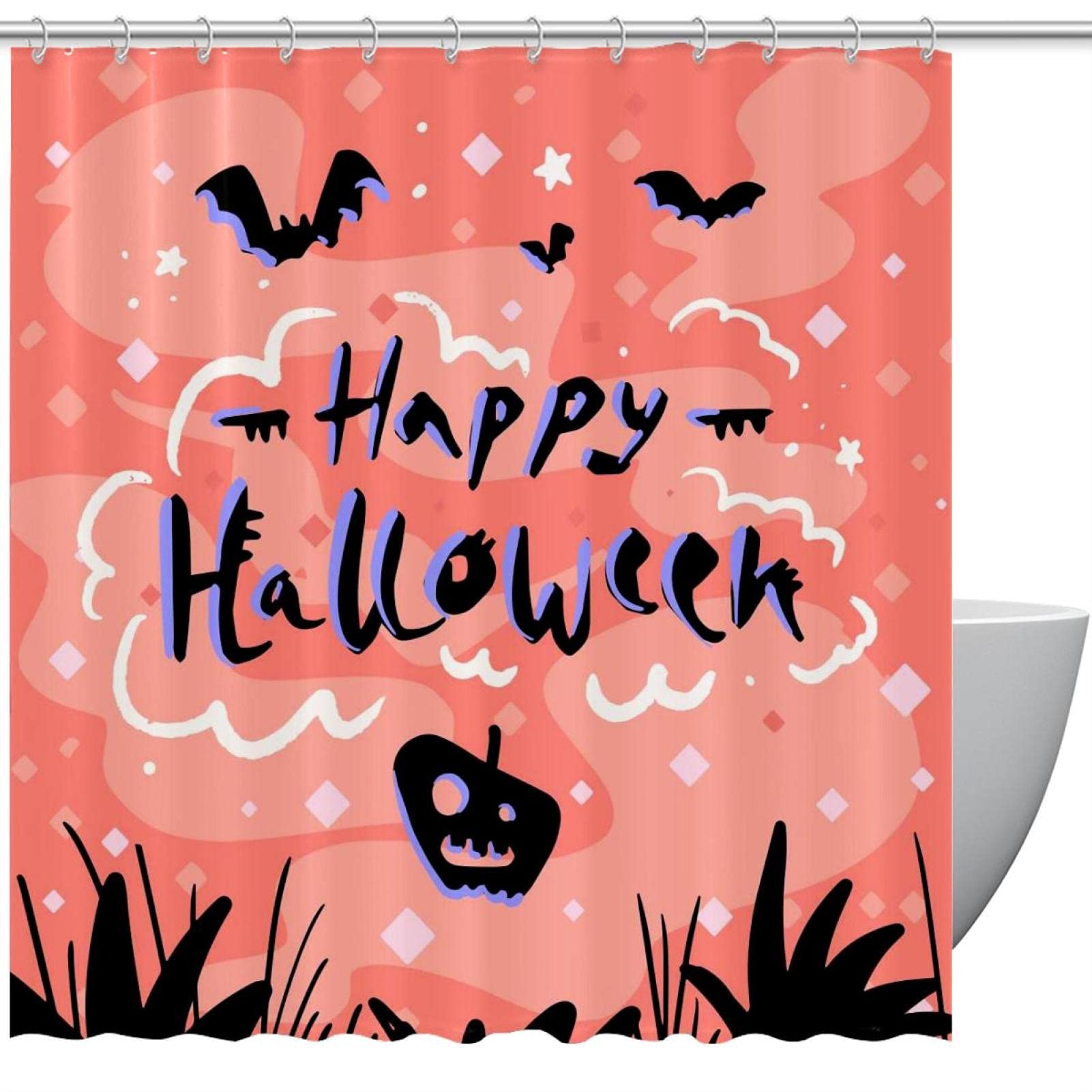 Rideau de douche Halloween 183x183 cm rose pour baignoire et douche