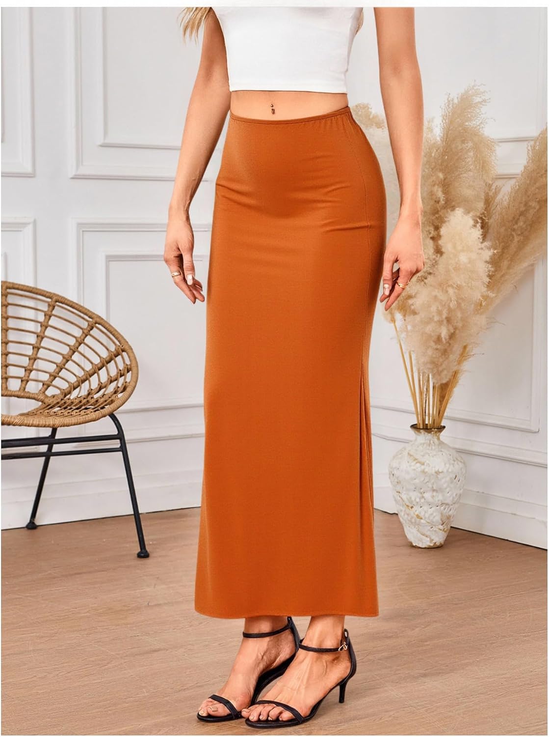 Women's Elegant A Line Maxi Skirt Dressy Casual High Elastic Waist Flowy Skirts - Image 3
