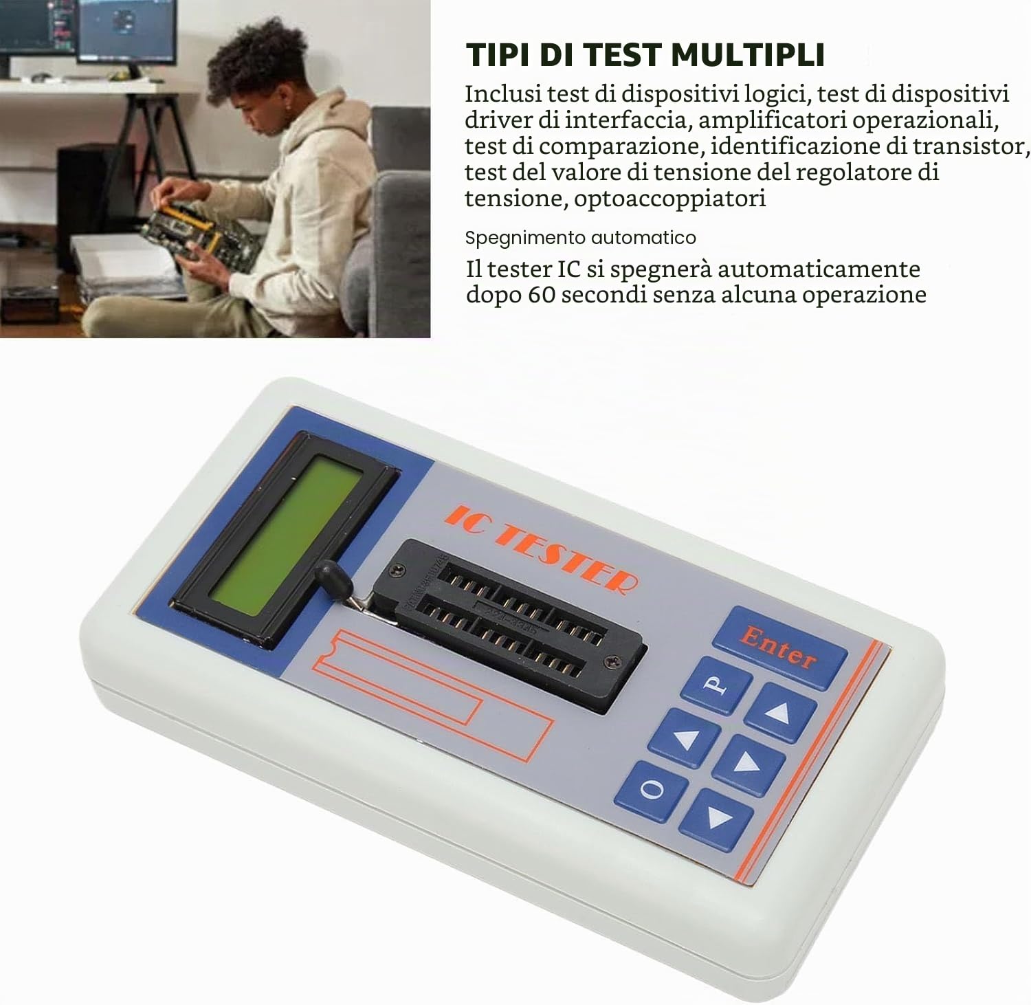 TSH -06F Integrated Circuit Tester - Tester IC Multifunzione con 1300+ Modelli CHIP, Identificazione del Transistor Automatico, modalità 5v/3.3V/auto, Design Portatile (Con