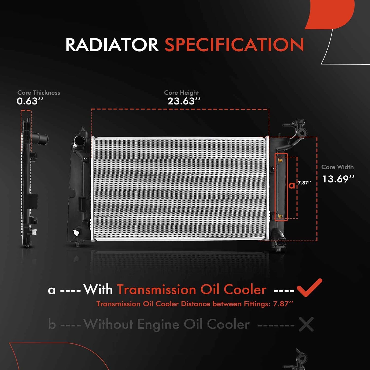 A-Premium Engine Coolant Radiator Assembly with Transmission Oil Cooler Compatible with Toyota Corolla, Matrix & Pontiac Vibe 2003 2004 2005 2006 2007 2008, L4 1.8L, Replace# 164000D230