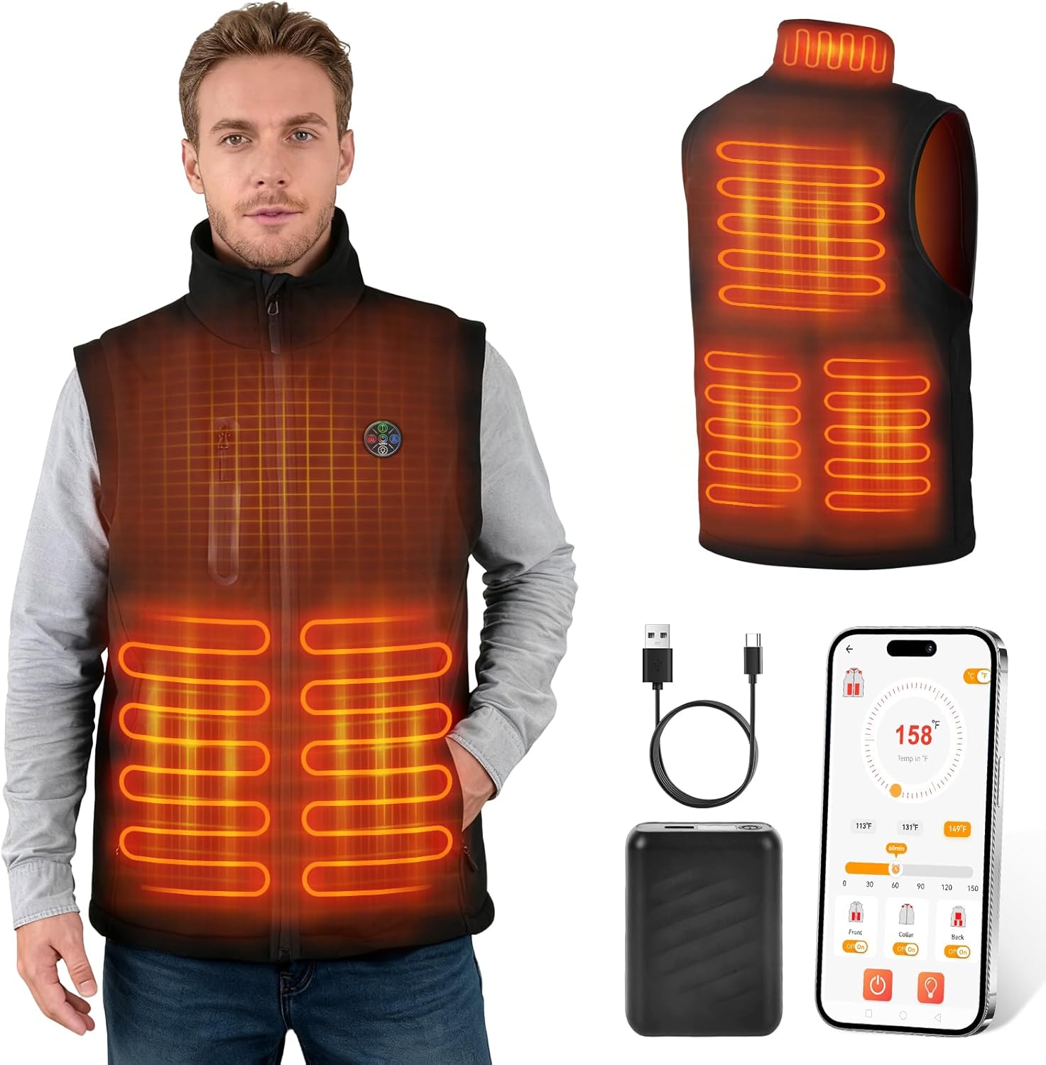 Heated Vest for Men Women with APP Control, 7.4V 20000mAh Battery Pack, Winter Hunting Ski Hiking Christmas Gifts - Image 2