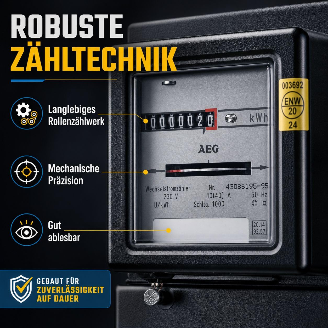 KDK Dornscheidt 111040 Wechselstromzähler 230V 10(40) A geeicht 16 Jahre für Verrechnungszwecke zugelassen, 1-phasiger Stromzähler mit Rollenzählwerk 5,1-stellig