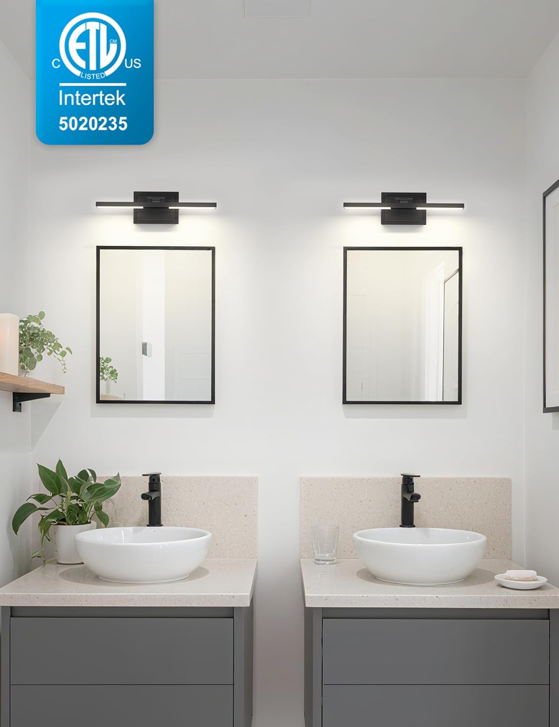 NIORSUN 15.7 Inch Modern Bathroom Light Fixture, 20W 5CCT Dimmable LED Black Bathroom Vanity Lights Over Mirror, Vanity Lights for Bathrooms Restroom Mirror- ETL Certified