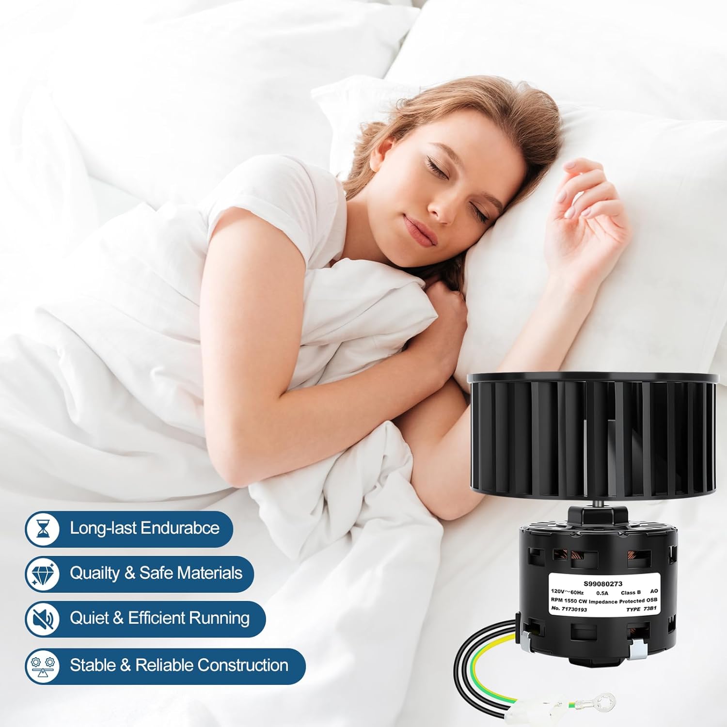 S99080273 99080273 Bathroom Fan Motor & Blower Wheel Kit with S99100412 Motor Mounting Rubbers, High Airflow Low Noise, Compatible with S90, ACS90, HS90, NS90, MS90
