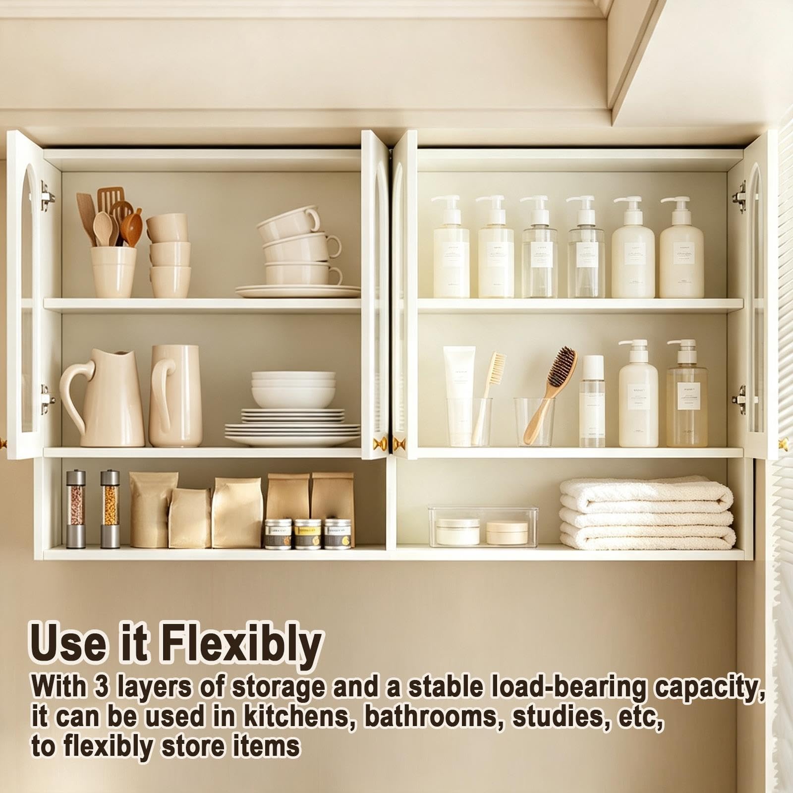 Mobili Bagno Sospesi, Legno Pensile Cucina, Doppia Anta in Vetro Silenziosa | Pensili Cucina, Rivestimento Impermeabile, 3 Livelli Ripiano, Altezza 80cm, Ferramenta Antiruggine(60x30x80cm/24x12x31in)