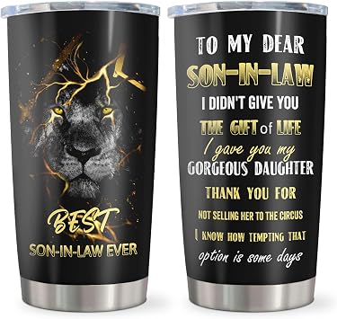 Son In Law Gifts Tumbler 20oz, Wedding/Christmas/Birthday Gifts for Son-In-Law from Mother In Law