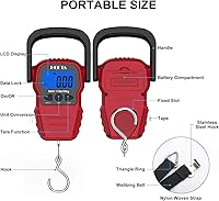 Vista 3 de HEETA Báscula de peso de pescado con pantalla LCD retroiluminada, hasta 110 libras/50 kg, báscula digital portátil para colgar peces con gancho