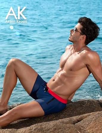 Arjen Kroos Mens Swim Trunks Briefs Bathing Suit Board Shorts Swimwear | Beach Square Leg Drawstring Swim Briefs with Zipper Pocket