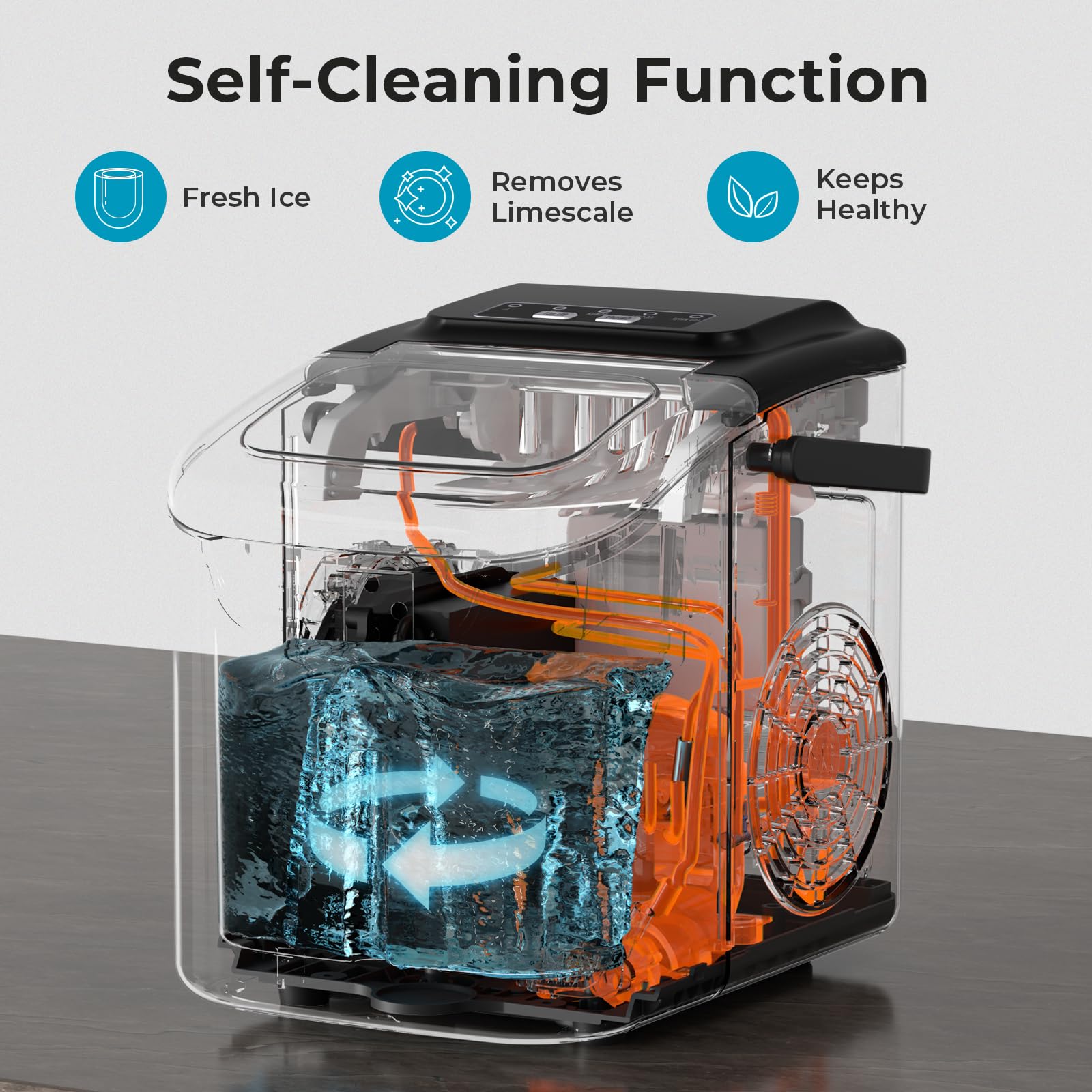 Ice Maker Countertop, 26.5lbs/24hrs, 8 Bullet Ices In 6 Mins – Self-Cleaning Portable Ice Maker With Selectable Ice Size & Touch Display For Home/Office/Bar, Matte Black on Fridge.com - View 6