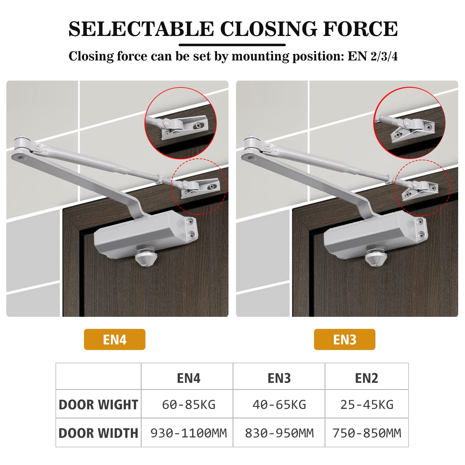 Chiudiporta Automatico Viro Air - Regolabile, Per Porte Fino A 110cm E 85kg, Nero - Foto 13